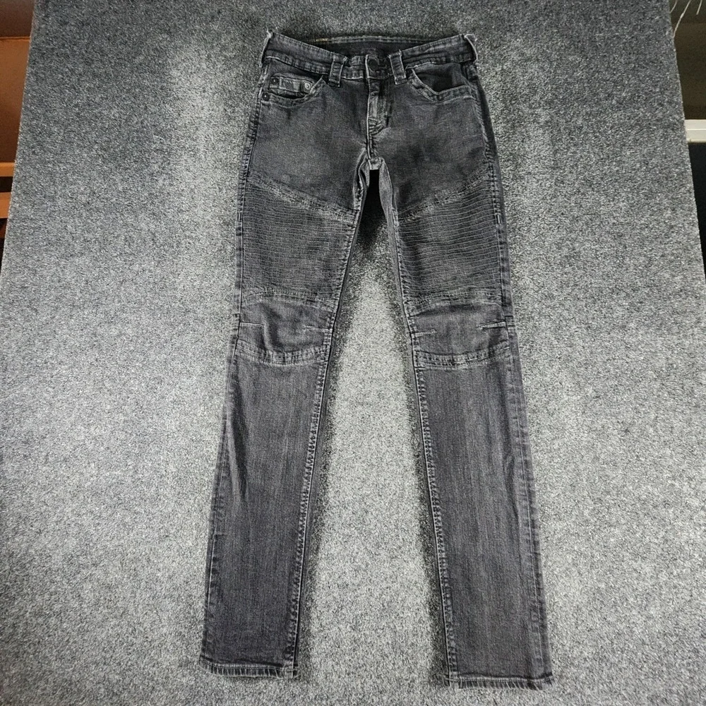 True Religion Mens Skinny Moto DK Black‎ Jeans Size 29 Biker Denim